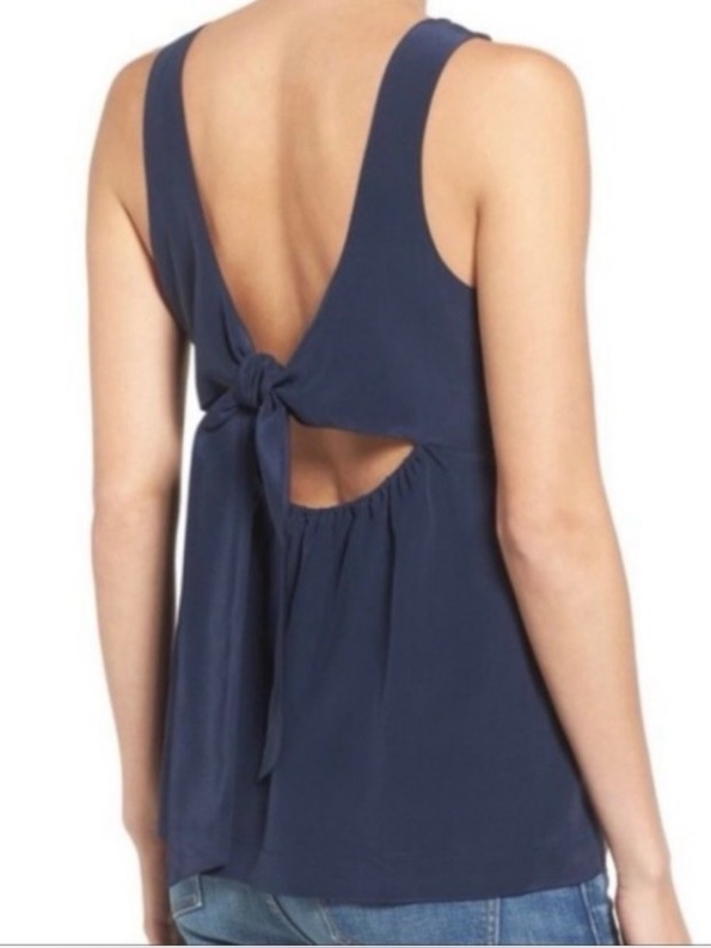 Madewell "Lookout" Silk Bow-Back Tank Top in deep navy blue xs